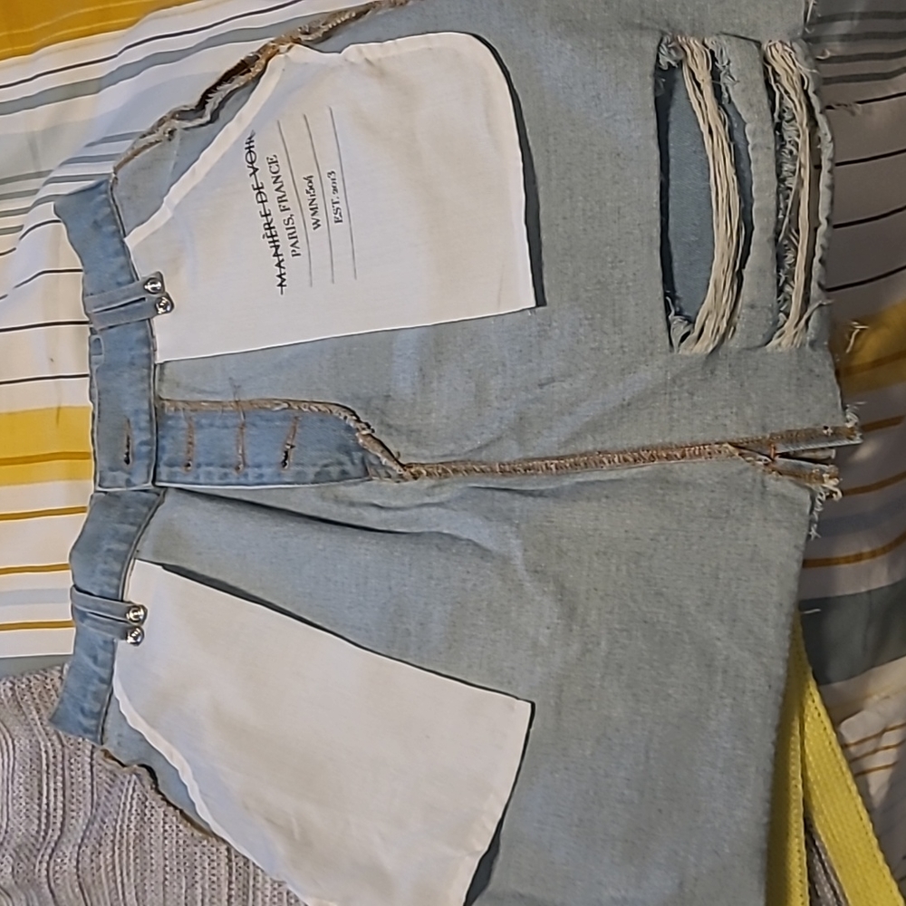 Maniére De Voi Light Blue Denim Inside Out Mini Skirt